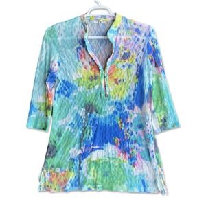 Paris Tunic Women XL Multi Color Abstract Lace Art To Wear 3/4 Sleeve Top